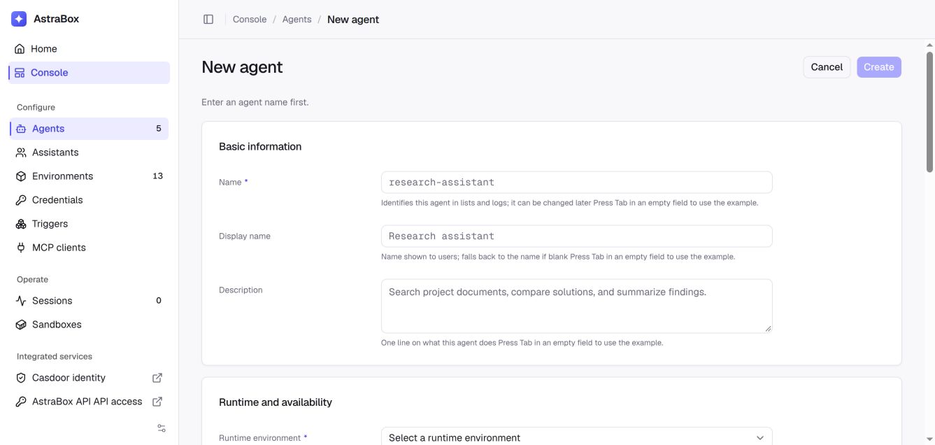 Create an Agent in the AstraBox console